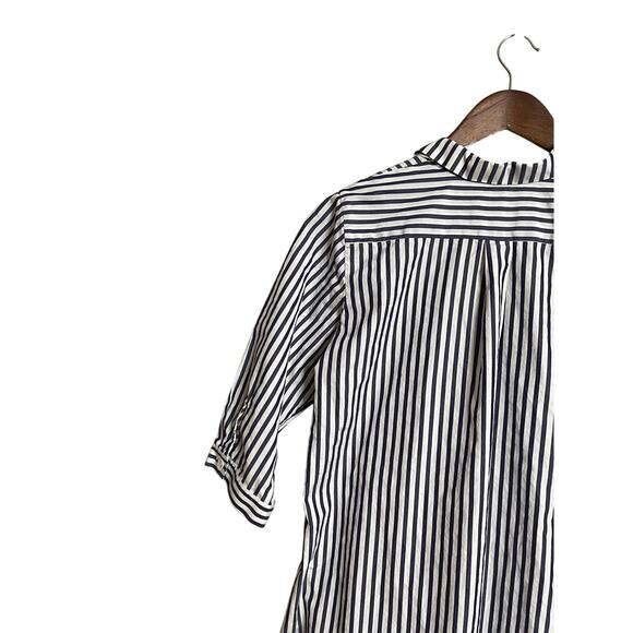 MDS Stripes Blue White Shirt Dress Midi Pockets Womans Medium - Picture 3 of 9